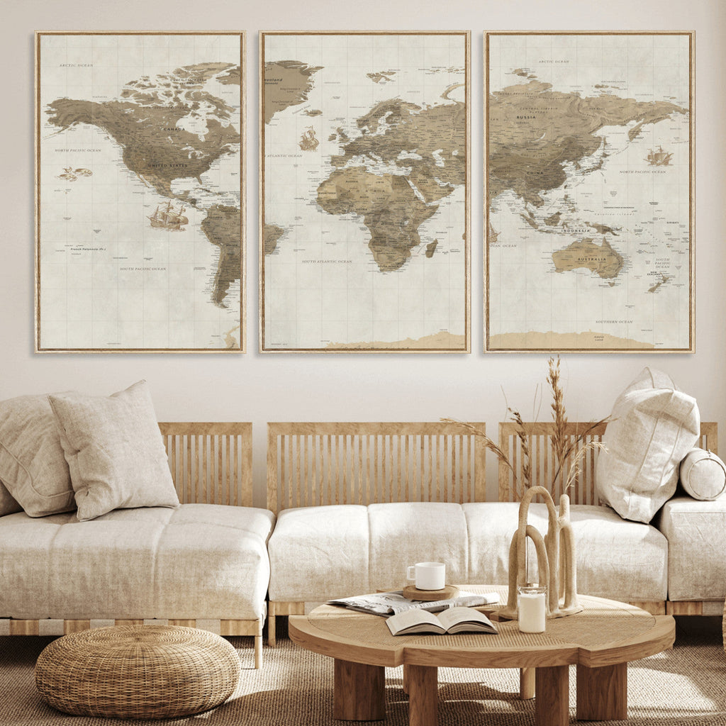 Detailed World Map Wall Art Canvas Print