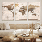 Modern World Map Canvas Print | Framed Travel Map Wall Art