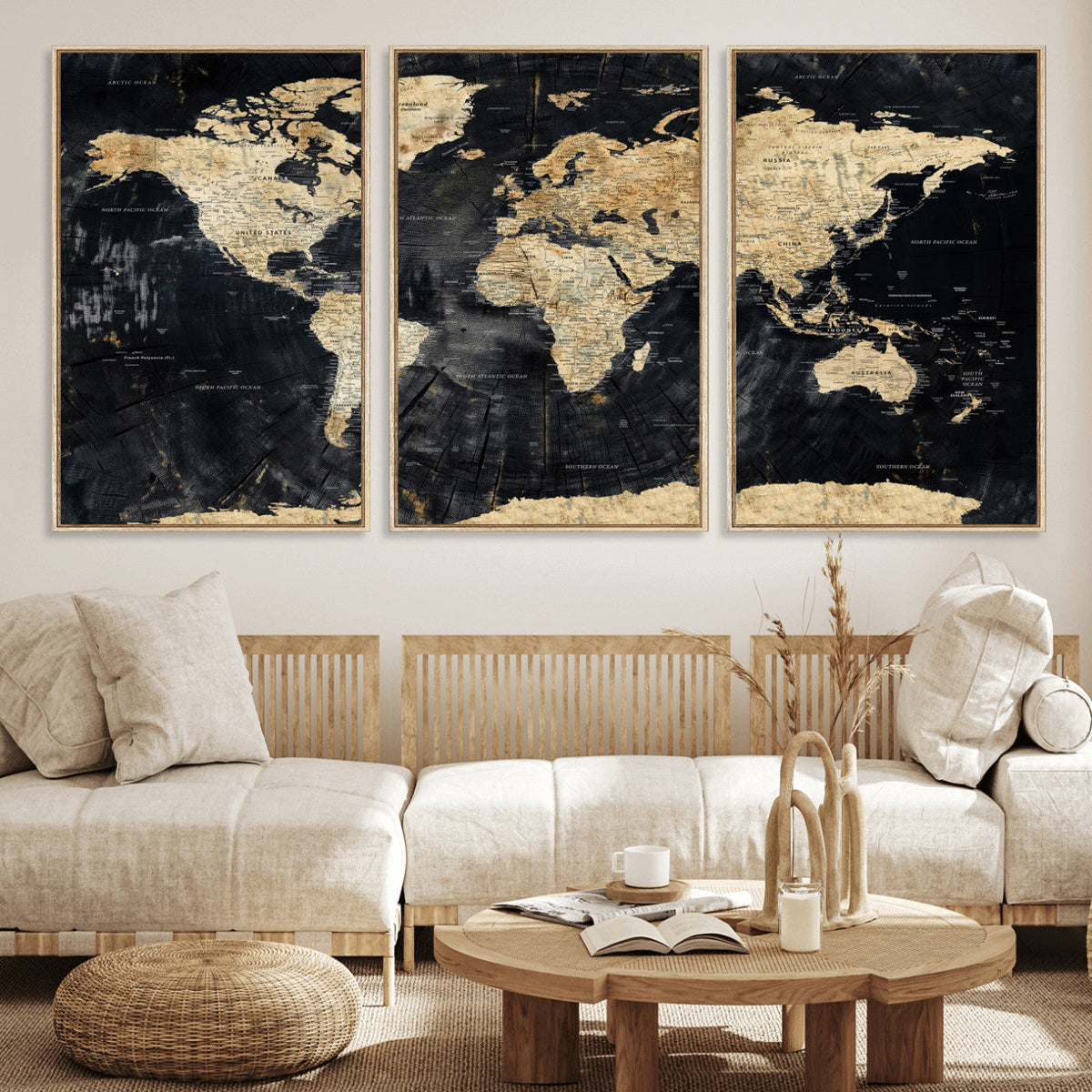 Framed Large World Map Wall Art Canvas Print for Living Room