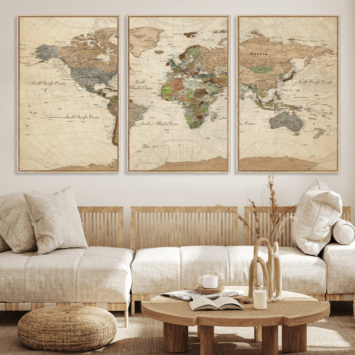 Framed World Map Wall Art for Home and Office Decor
