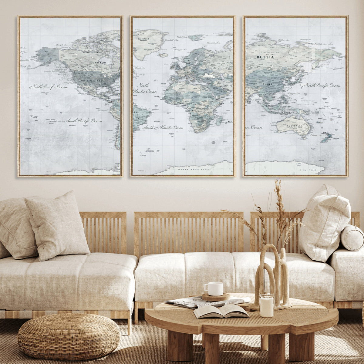 Push Pin World Map Canvas Print - Detailed Vintage World Map