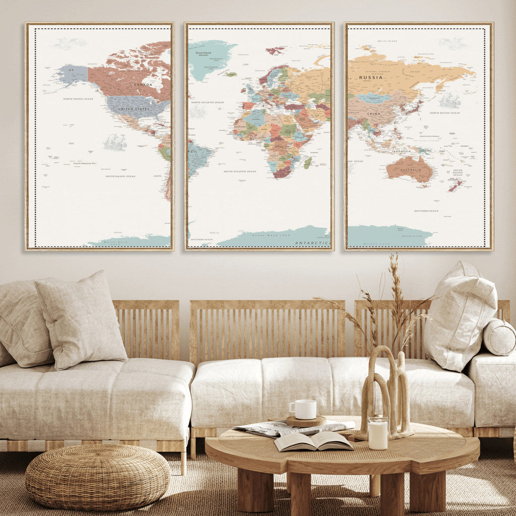 Pastel Colors World Map Wall Art Canvas Print