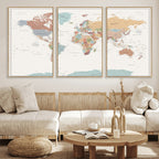 Pastel Colors World Map Wall Art Canvas Print