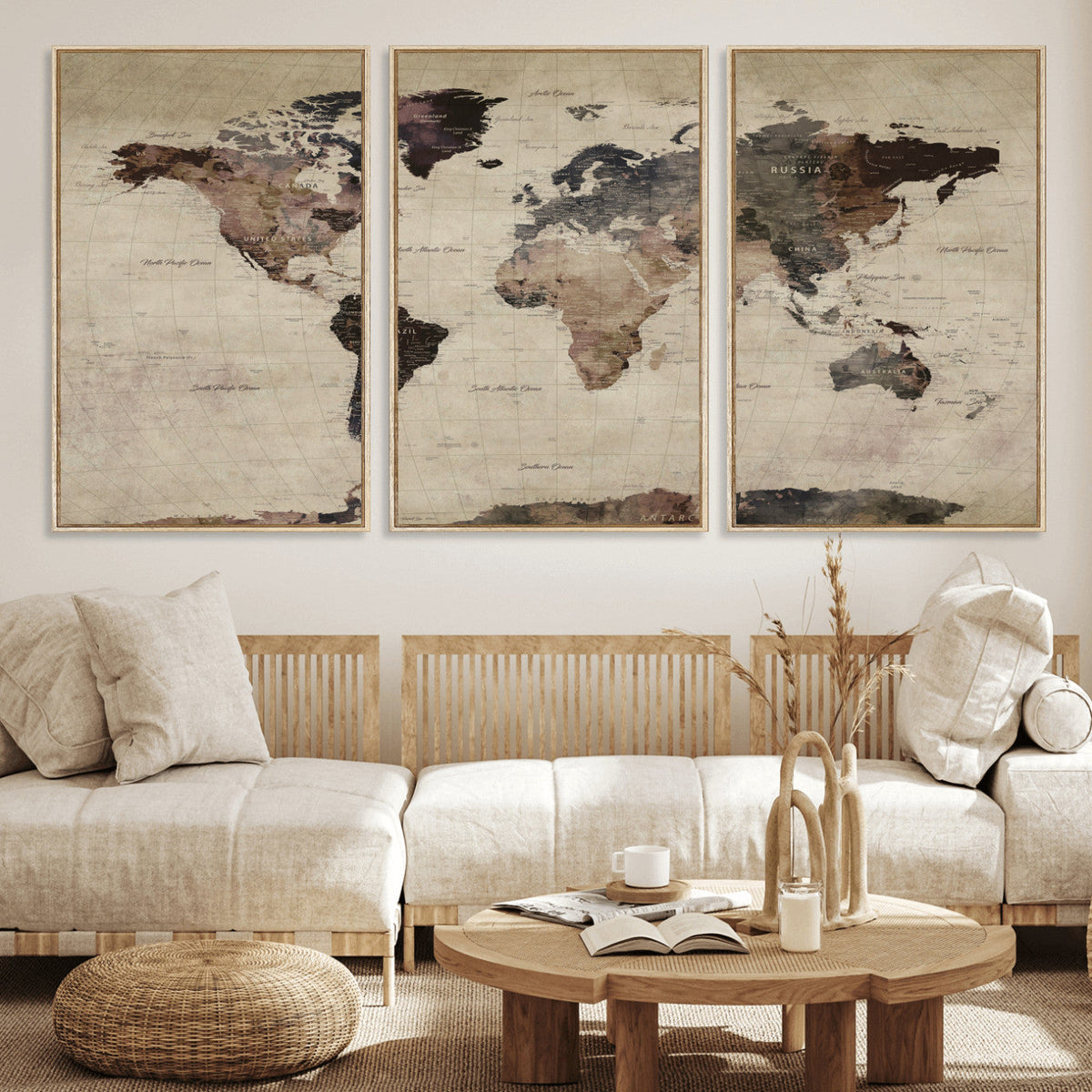 World Map Canvas Print, Detailed Map of the World, Adventure Gift for Couples and Anniversaries