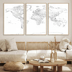 World Map Canvas Print, Framed Modern Detailed Map of the World for Home or Office