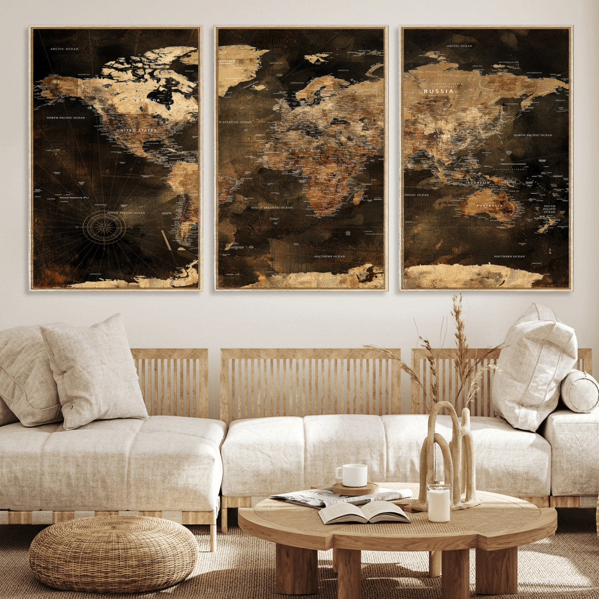 World Map Canvas Print, Modern Decorative Framed Map Artwork