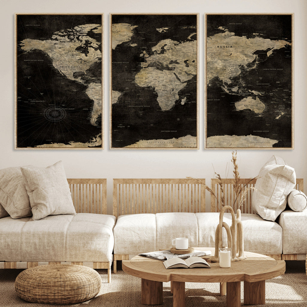 Push Pin World Map Canvas Wall Art Print, Interactive Travel Map
