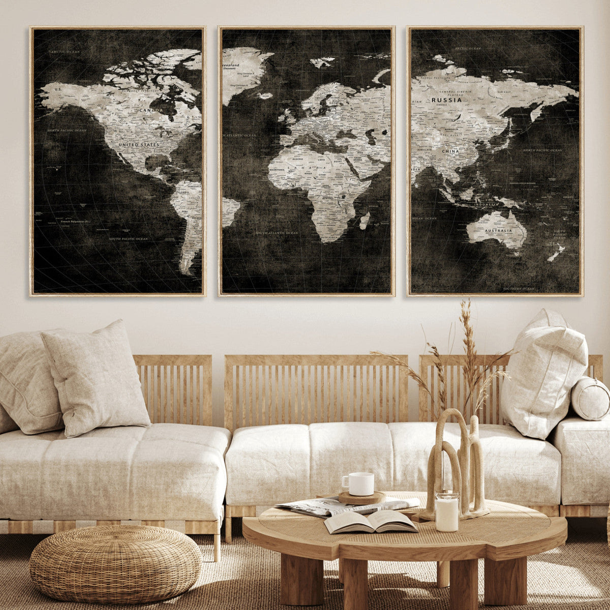 Vintage World Map Wall Art Canvas Print | Framed Large Map Wall Art