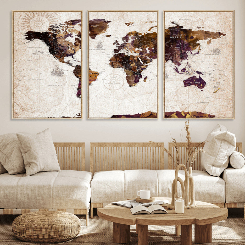 Blue Watercolor World Map Canvas Print | Framed Modern Wall Art