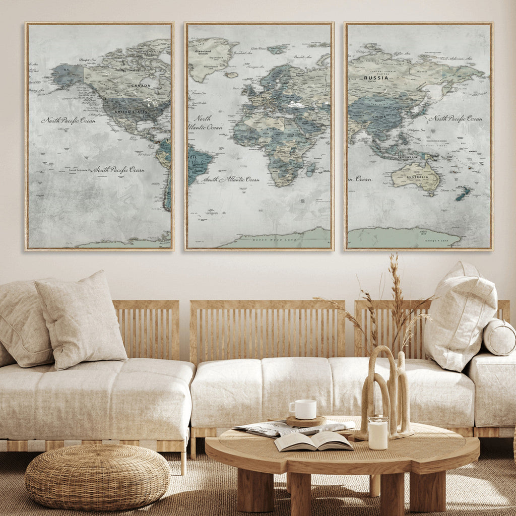 Neutral Vintage World Map Canvas Wall Art Print, Classic Map Artwork
