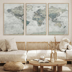 Neutral Vintage World Map Canvas Wall Art Print, Classic Map Artwork