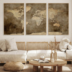 Dark Vintage World Map Canvas Wall Art Print, Antique Map Artwork