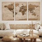 World Map Canvas Wall Art Print, Detailed Global Map Artwork