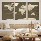 Vintage World Map Canvas Print | Framed Travel Map Wall Art for Couples