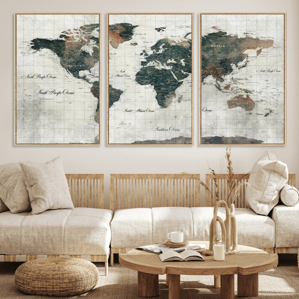 World Map Canvas Print | Framed Travel Map Wall Art for Couples