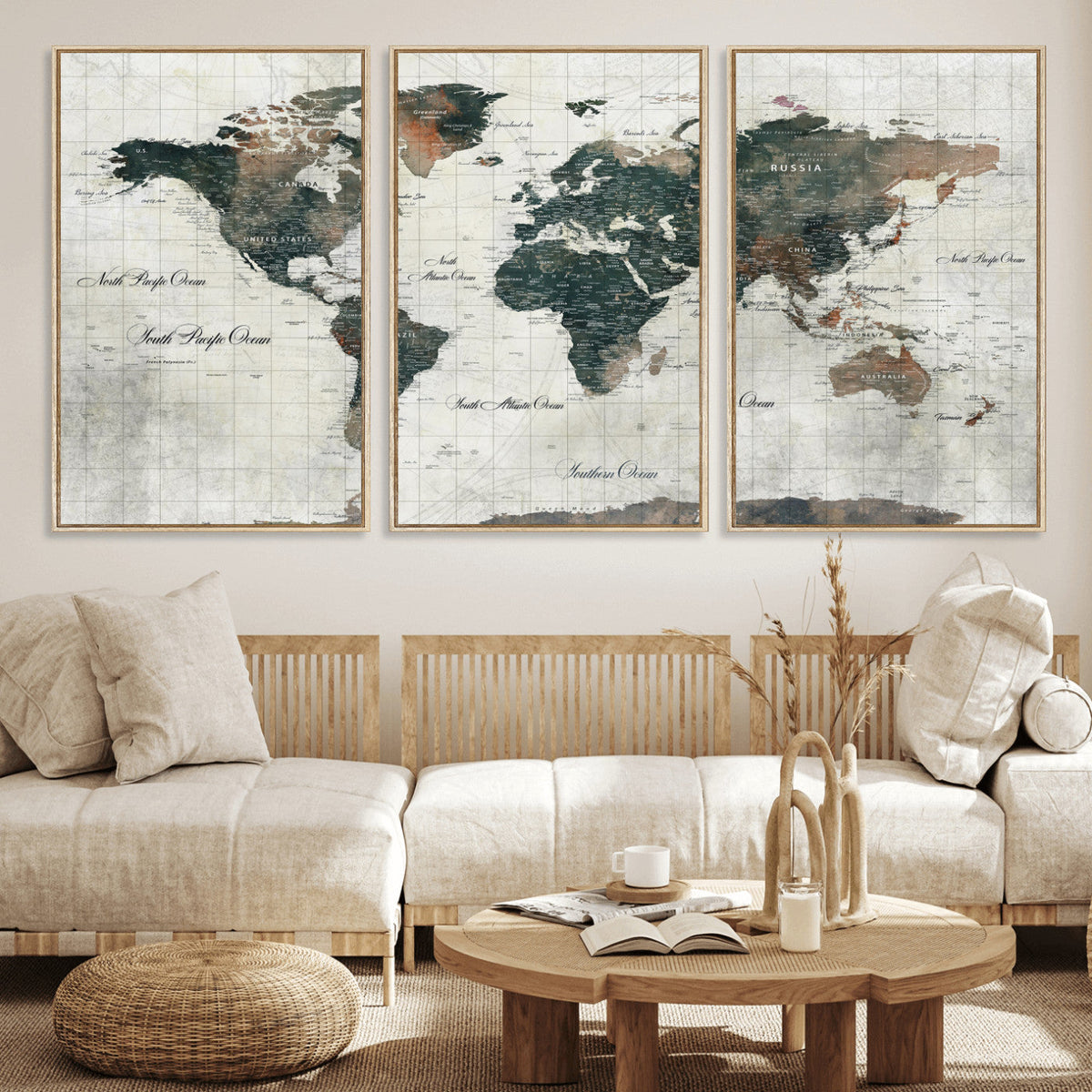 World Map Canvas Print | Framed Travel Map Wall Art for Couples