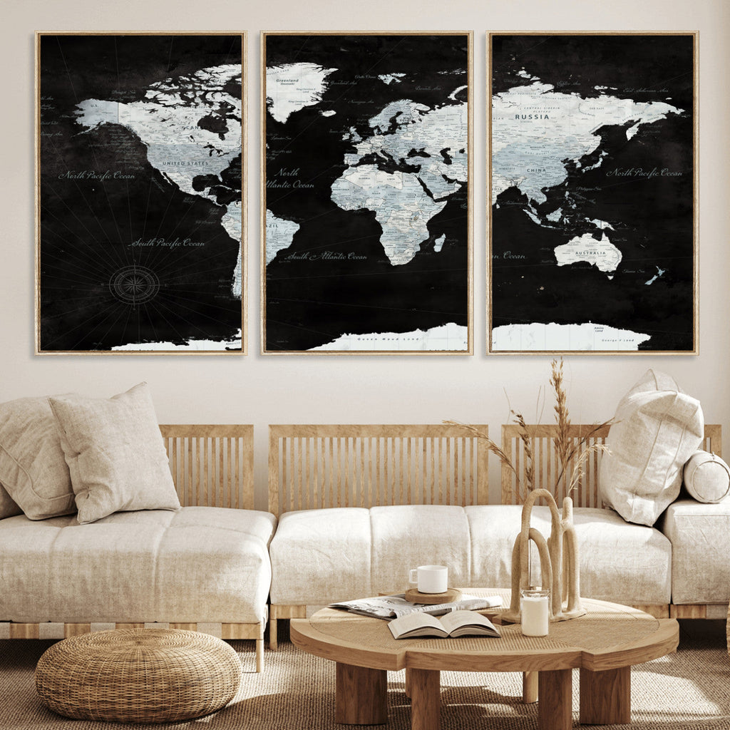 World Map Canvas Print | Framed Push Pin Wall Art, Color Splash Travel Map