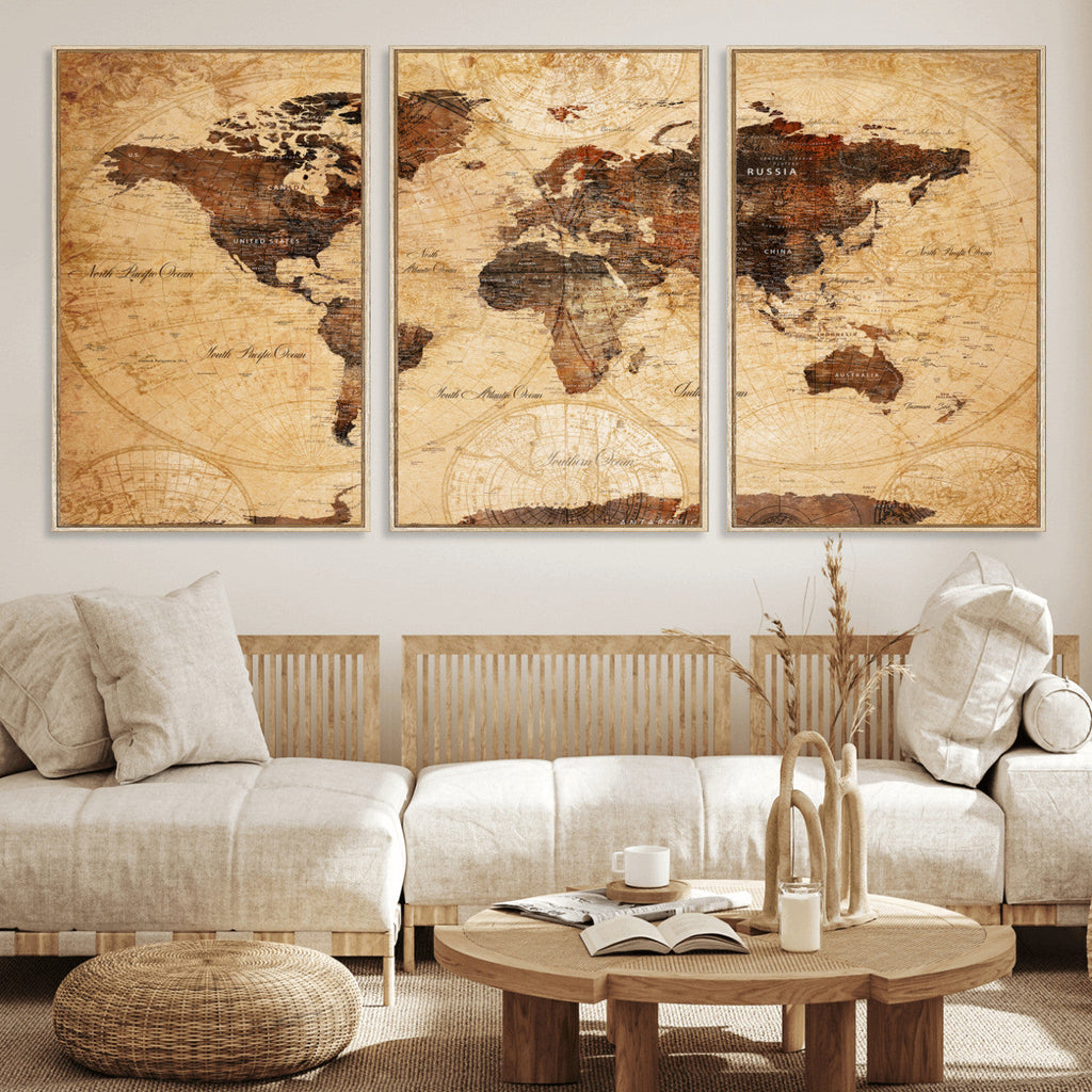 Modern Red and Gray World Map Canvas Print | Framed Wall Art