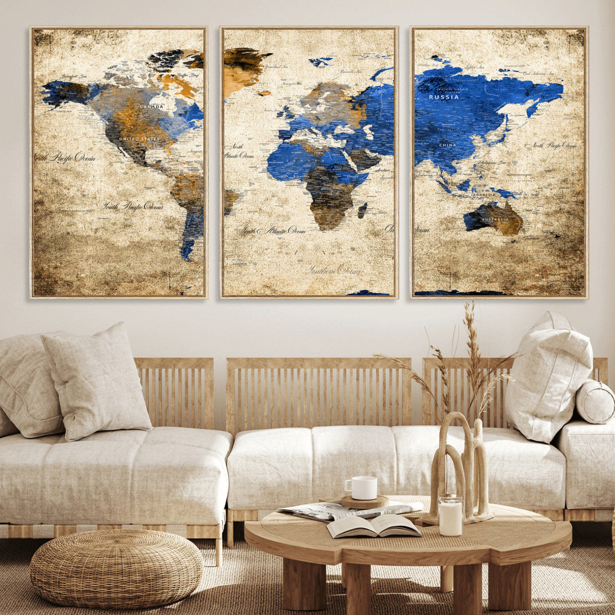 World Map Canvas Print | Colorful Abstract Travel Map, Framed Wall Art