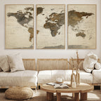 Vintage World Map Canvas Wall Art | Framed Antique Style Travel Map