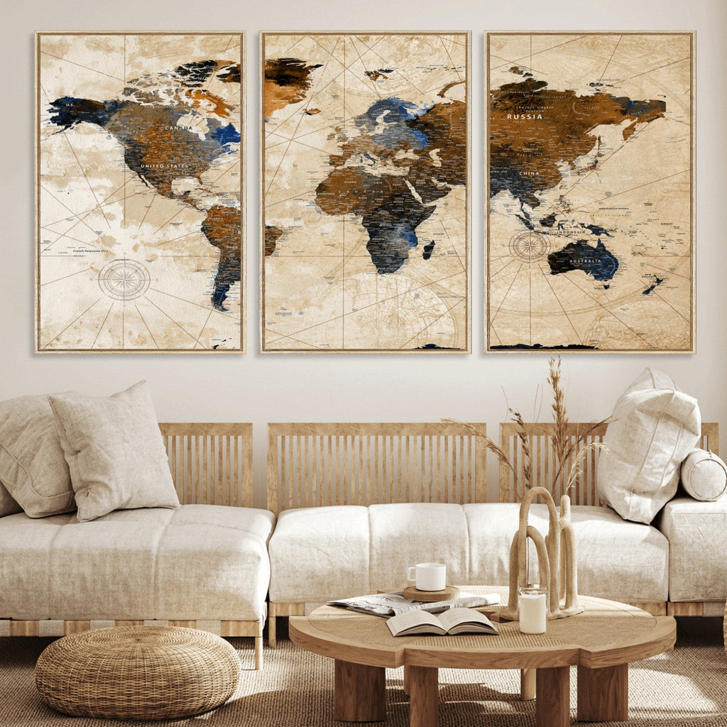 World Map Canvas Art Print | Framed Travel Map Wall Art