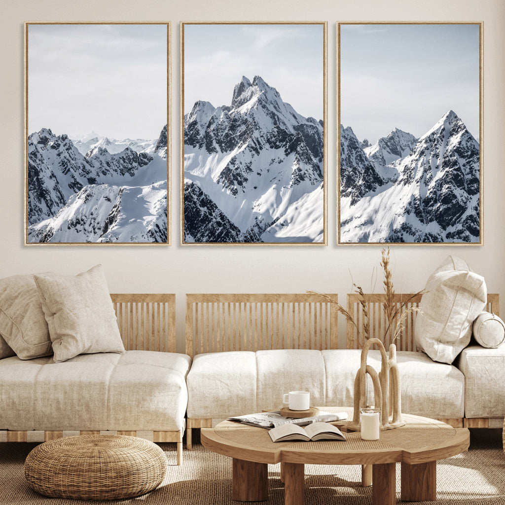 Snowy Mountain Range Canvas Print, Alpine Peaks Landscape Wall Art