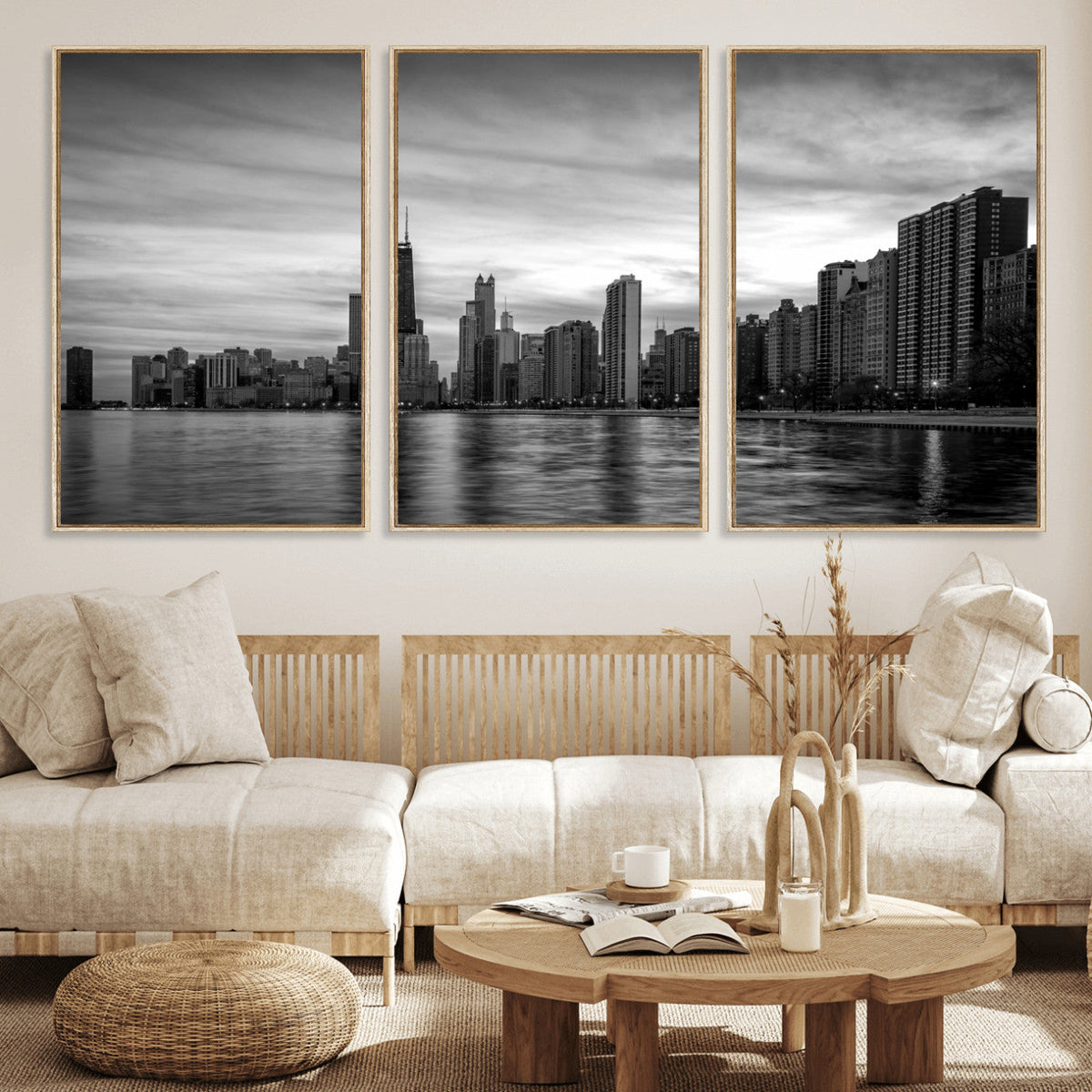 Chicago Wall Art Canvas Print, Chicago City Downtown Night Cityscape