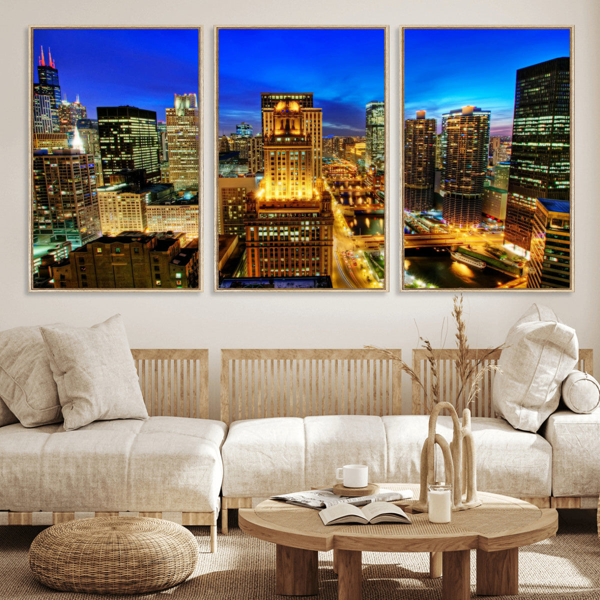 Chicago Wall Art Canvas Print - Chicago City Downtown Night Cityscape