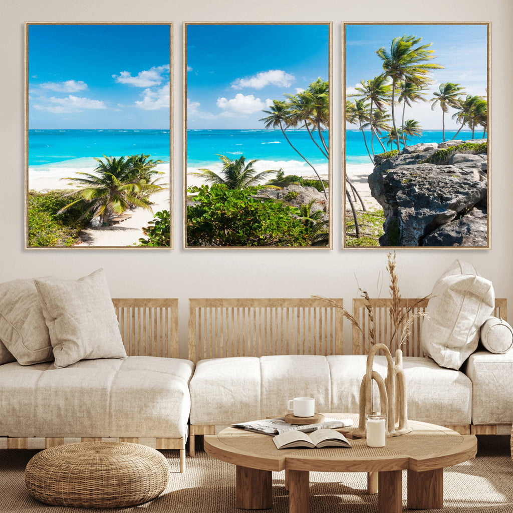 Tropical Beach Wall Art Canvas Print, Palm Tree Ocean Landscape Photography
