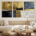 Gold Navy Abstract Wall Art Canvas Print, Modern Luxury Geometric Art for Living Room and Office