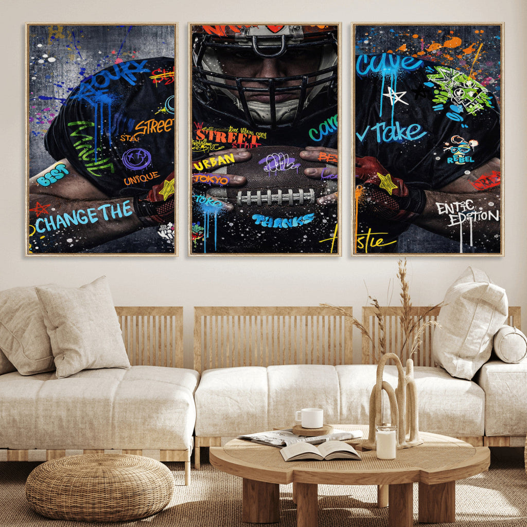Graffiti American Football Player Street Art Wall Art Canvas Print