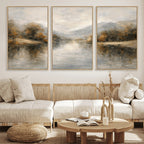 Neutral Abstract River Landscape Wall Art Canvas Print