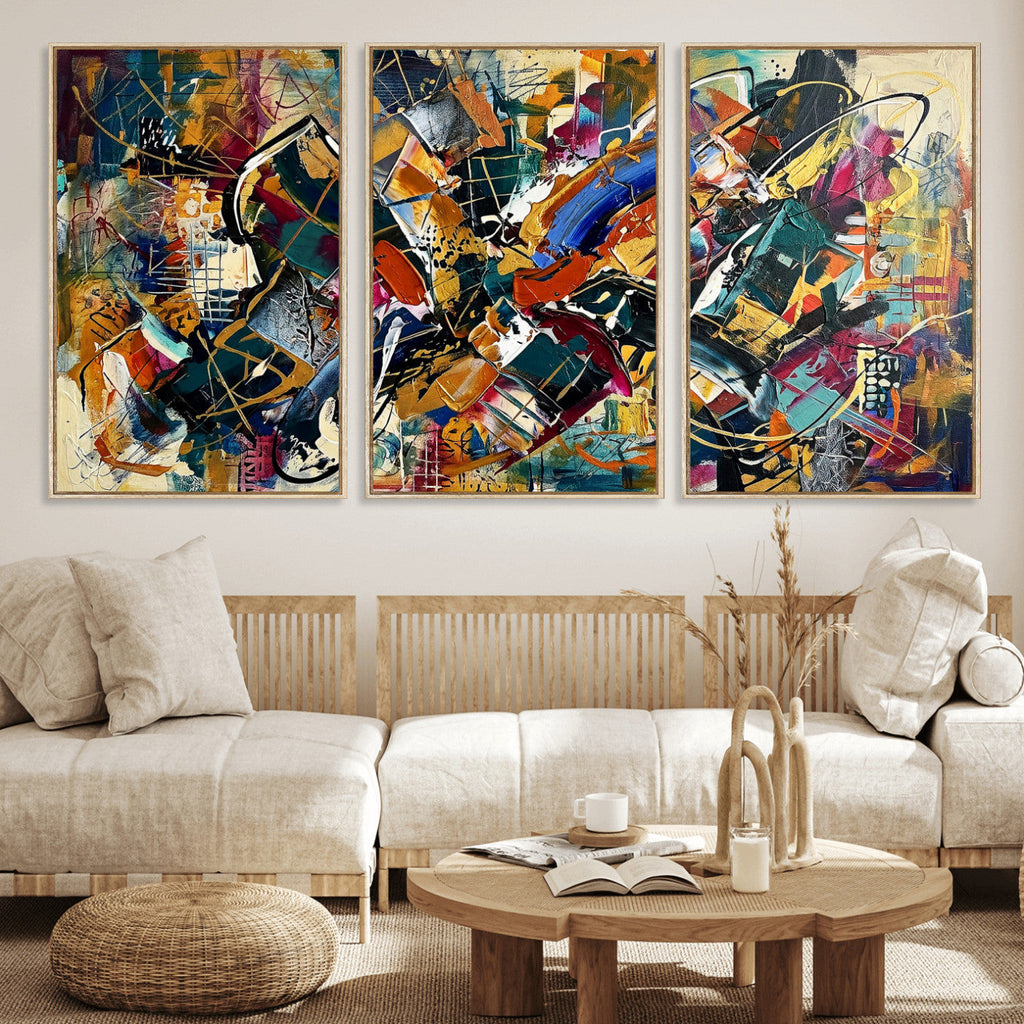 Geometric Abstract Wall Art Canvas Print, Orange Blue