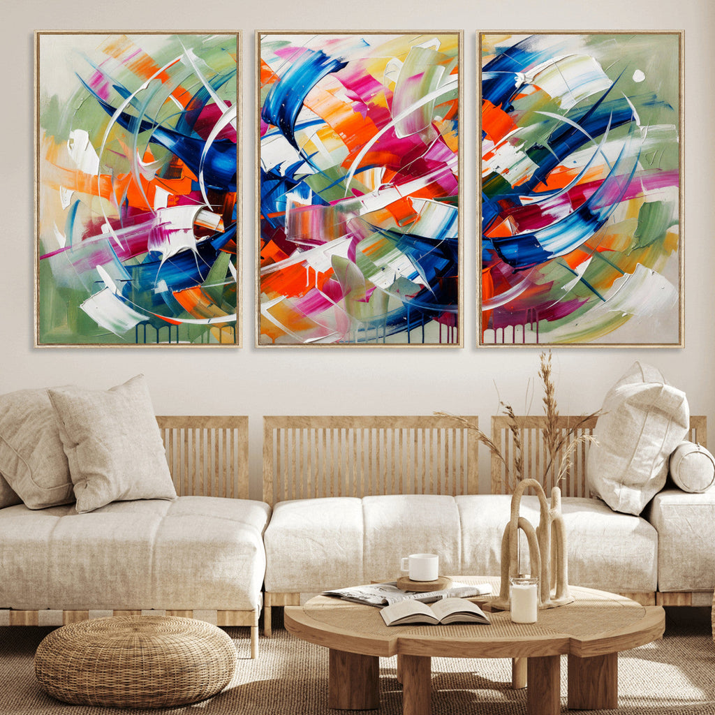Geometric Abstract Wall Art Canvas Print, Orange Blue