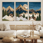 Moonlit Mountain Cabin Wall Art Canvas Print, Rustic Mountain Landscape