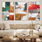 Blue Teal Abstract Canvas Wall Art, Modern Brushstroke Style Print, Navy Orange Contemporary Decor
