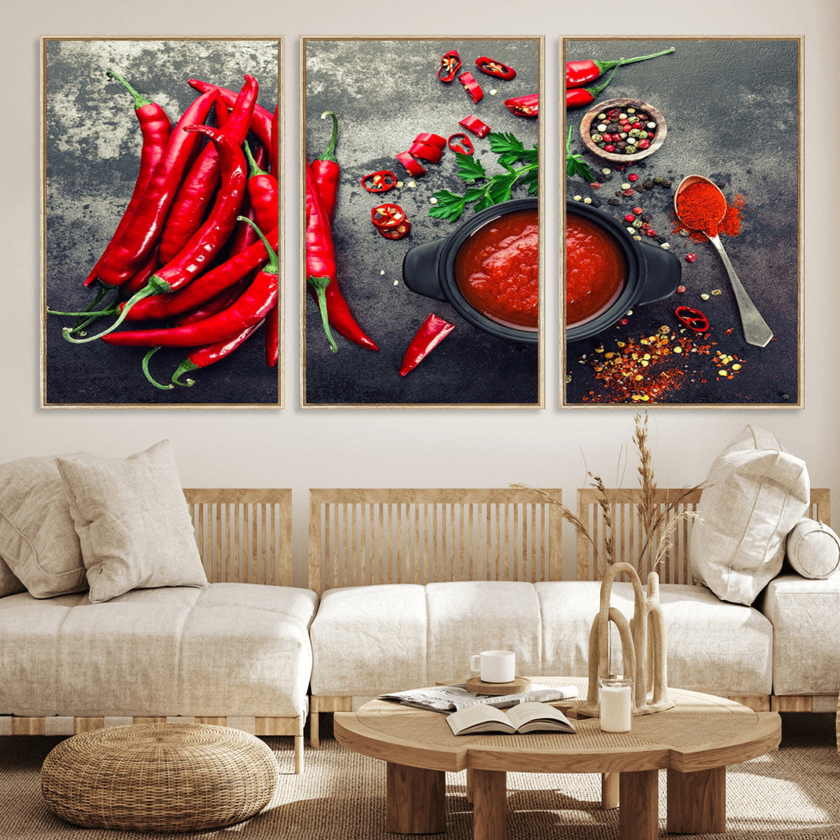 Red Chili Peppers Wall Art Kitchen Artwork Canvas Print