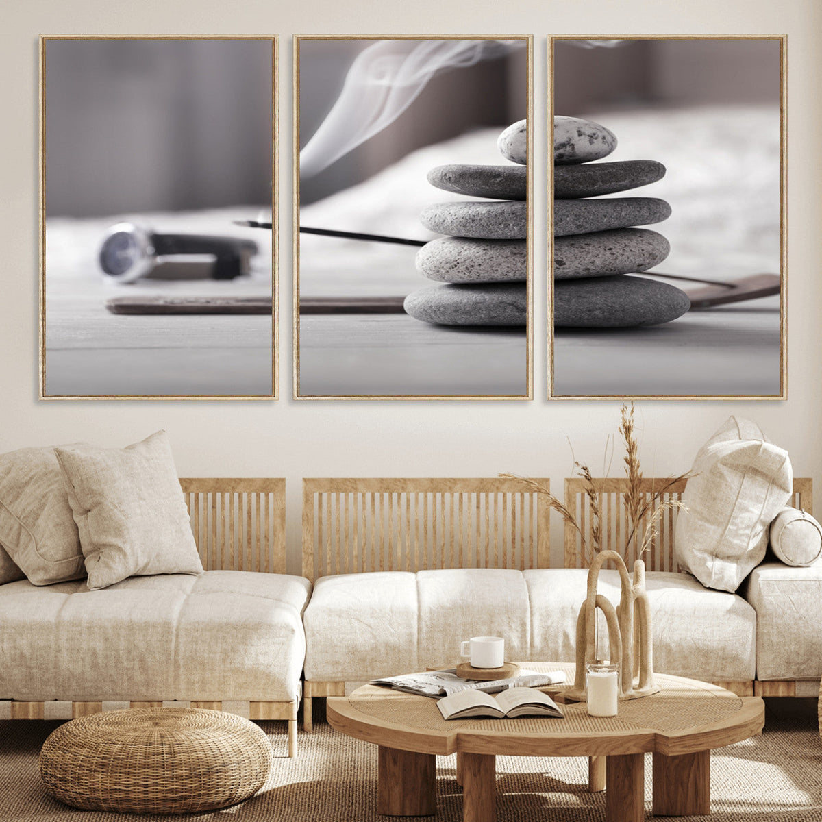 Burning Incense and Zen Stones Buddhism Wall Art | Zen Meditation Canvas Print