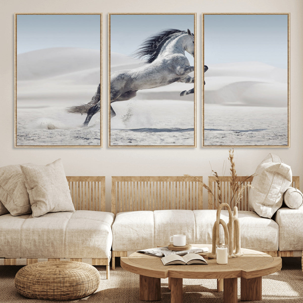 Prancing Horse Desert Large Wall Art Canvas Print, Majestic Horse Animal Artwork