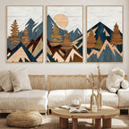 Abstract Wood Panel Effect Mountain Range Wall Art Canvas Print