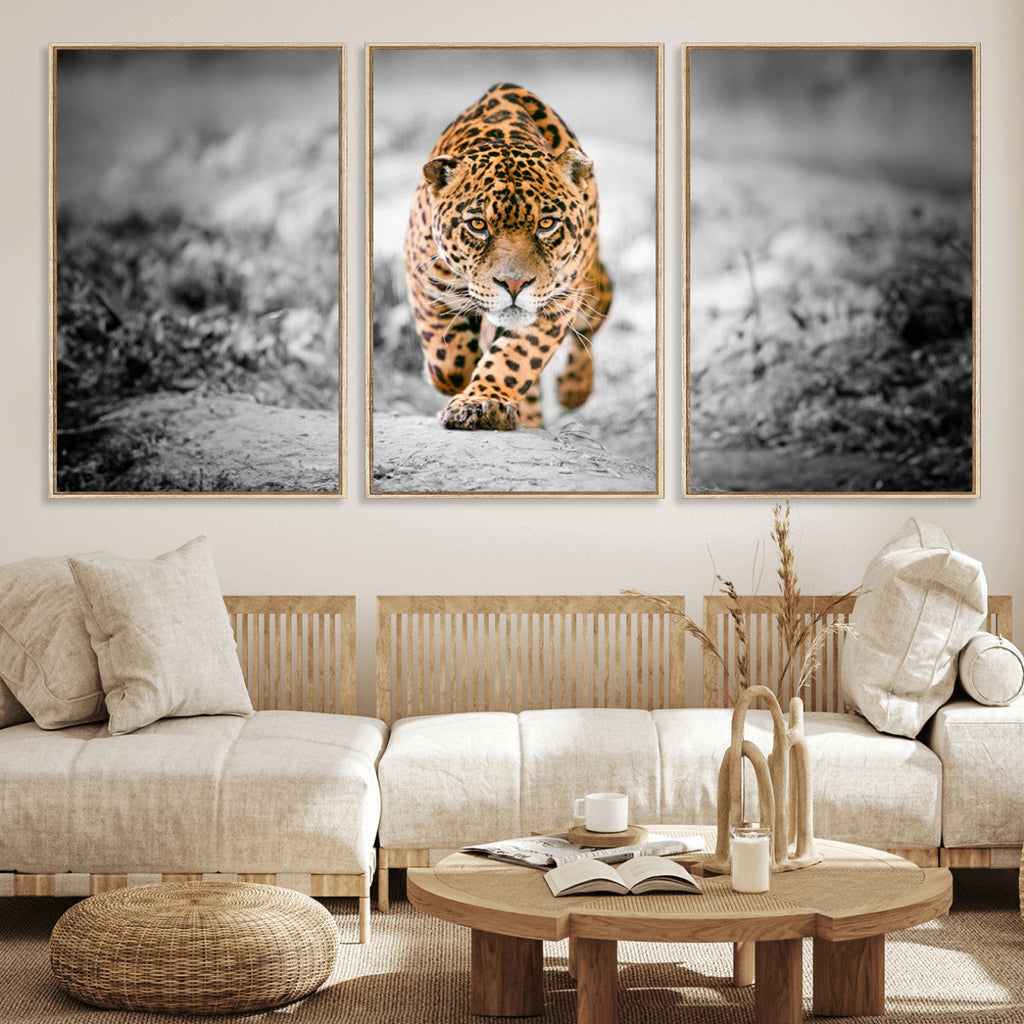 Jaguar Wall Art Canvas Print, Majestic Big Cat in Focused Pursuit