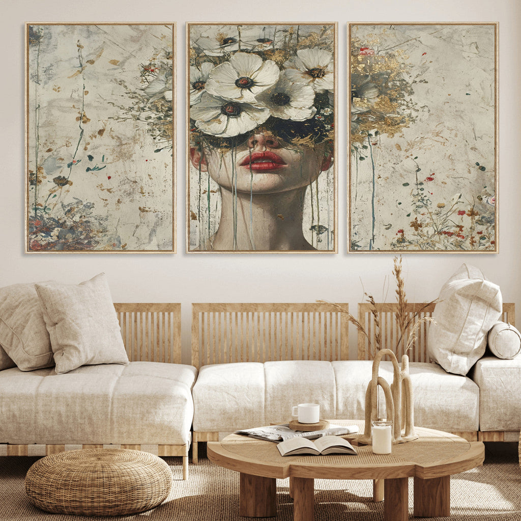 Abstract Floral Women Pastel Wall Art Canvas Print