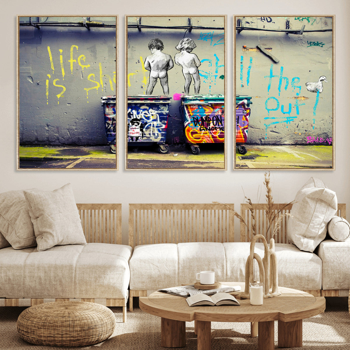 Banksy Life is Short Wall Art, Iconic Graffiti Street Art Canvas Print
