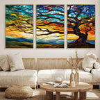 Vibrant Mosaic Tree of Life Wall Art, Stained Glass Style Canvas Print