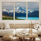 Mount Cook and Lake Pukaki Canvas Wall Art Print | Majestic Snow Capped Peaks