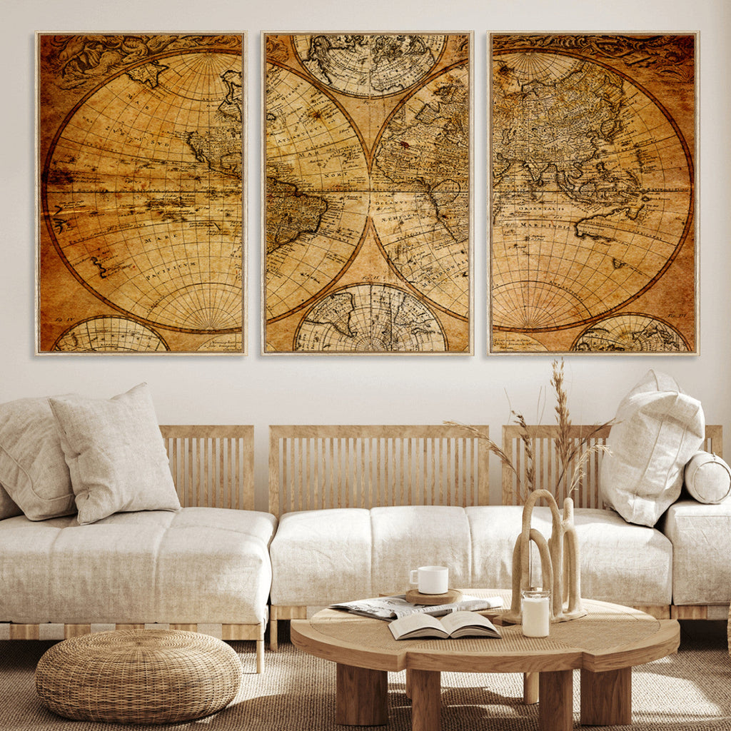 Vintage World Map Canvas Print | Antique Push Pin Travel Map