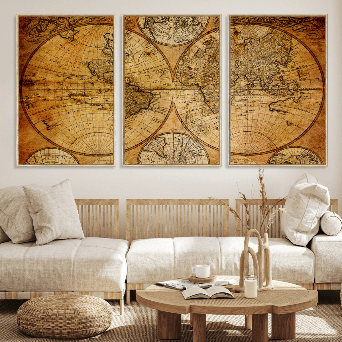 Vintage World Map Canvas Print | Antique Push Pin Travel Map