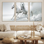 Large Wall Art Canvas Print, Beautiful Running White Horses