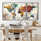 Watercolor World Map Canvas Print | Framed Travel Map Wall Art for Couples