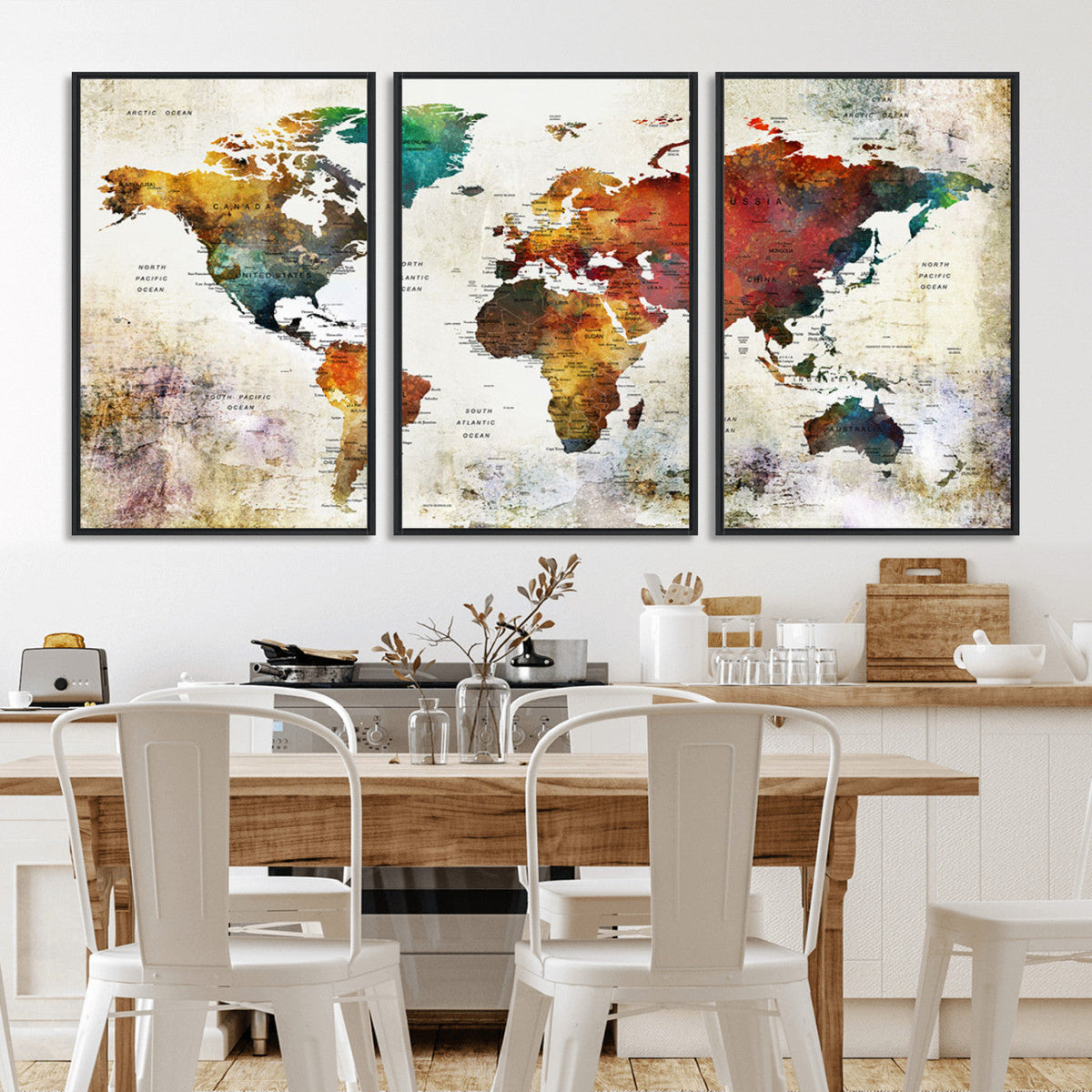 Watercolor World Map Canvas Print | Framed Travel Map Wall Art for Couples